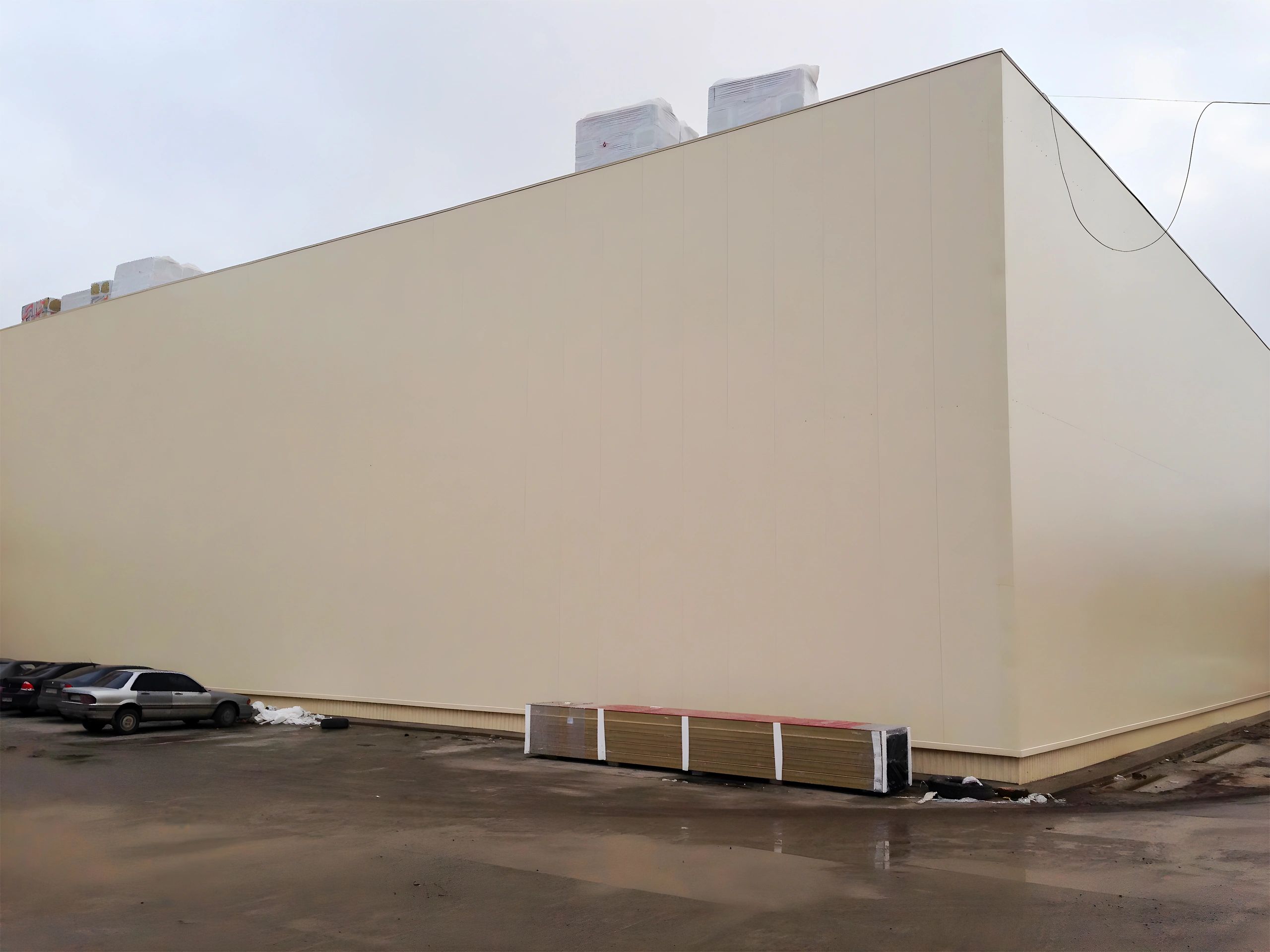 Modern industrial building exterior on a cloudy day